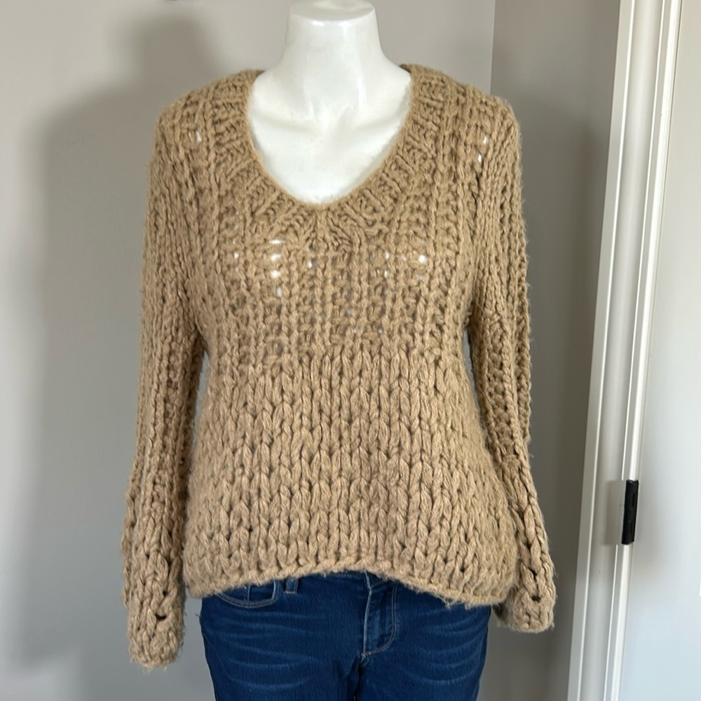 Anthropologie Moon River Delaney Sweater Pullover Chunky Knit Tan Sz XS - Picture 3 of 14